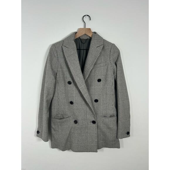 ALLSAINTS Astrid Plaid Double Breasted oversized Blazer Size 2 Tailored Gray - Picture 3 of 9